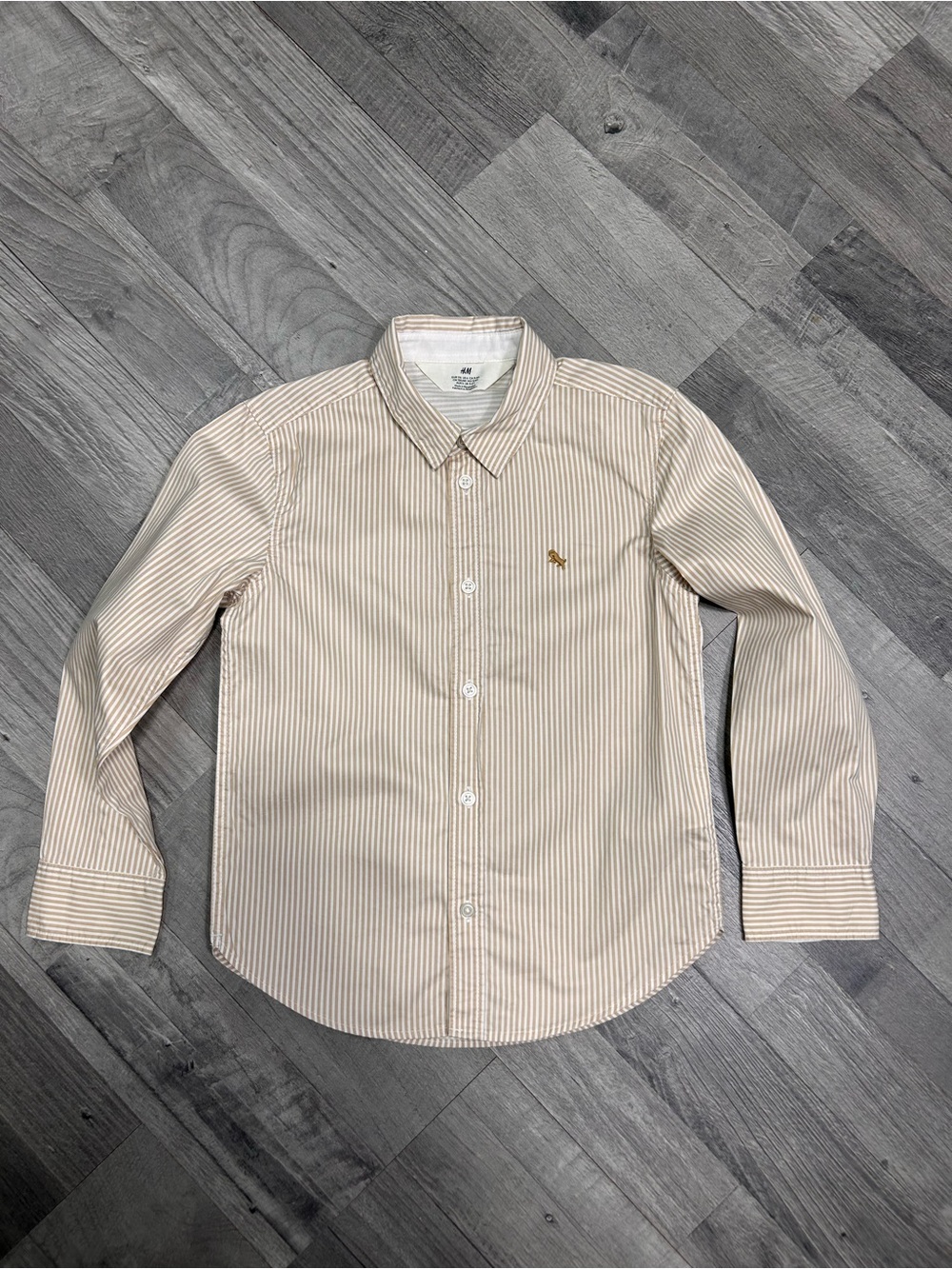H&M Boys Beige & White Striped Long-Sleeve Button-Down Shirt 6